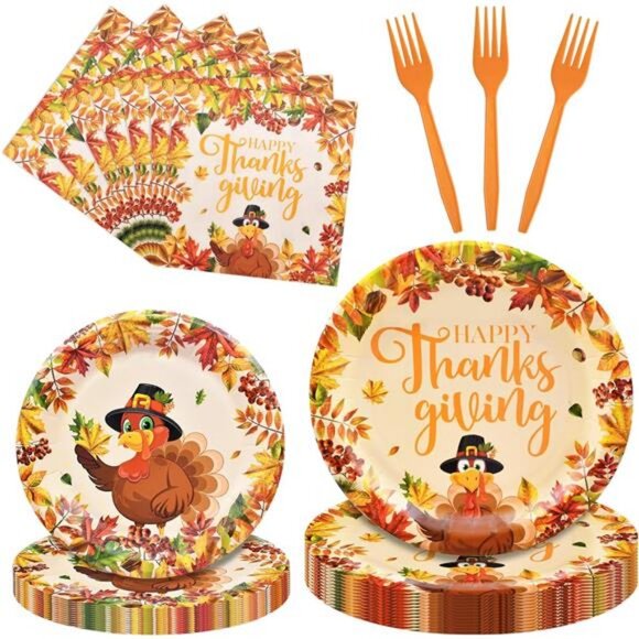 100 Pieces Thanksgiving Turkey Tableware Set Party Supplies – Happy Thanksgiving - Picture 1 of 7